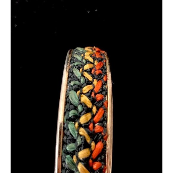 Vintage SIGNED Sarah Coventry Bangle with Braided Raffia Accents - Gold tone - Picture 2 of 3